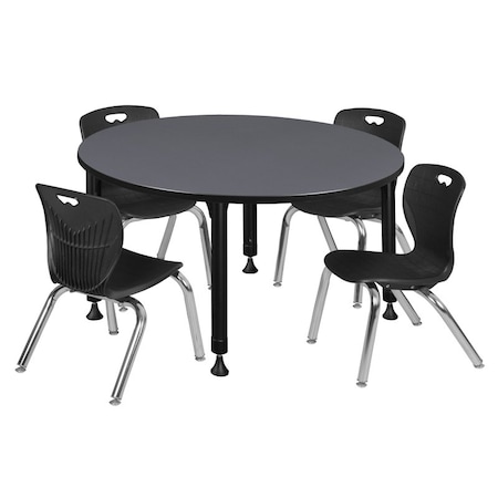 Regency Tables > Height Adjustable > Round Table & Chair Sets, 48 W, 48 L, 23-34 H, Grey TB48RNDGYAPBK45BK